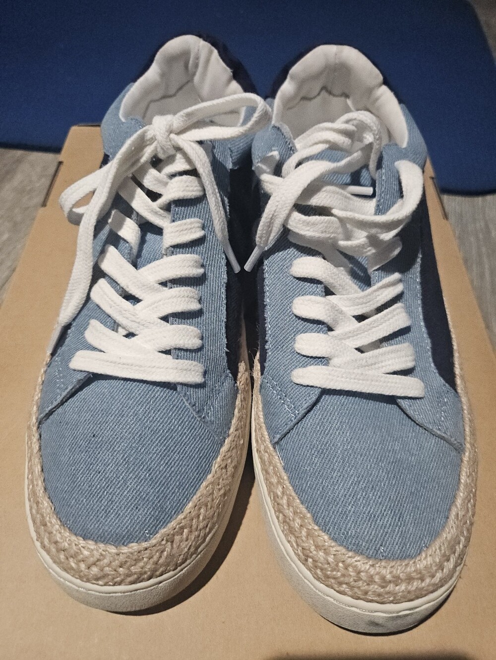 Casual Light Blue Canvas Women's Sneakers with Rope Trim